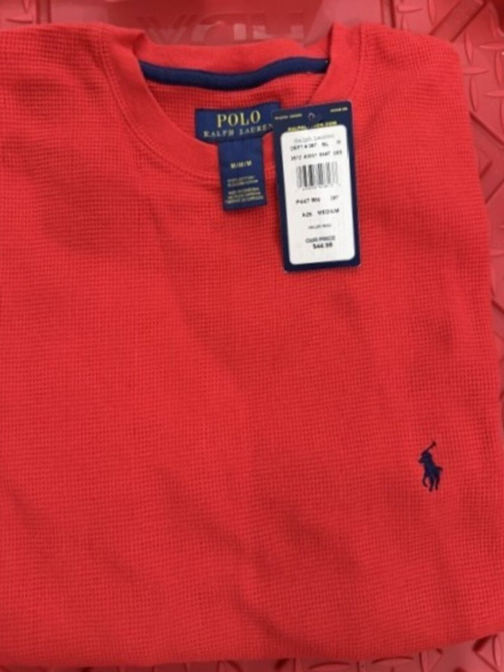 NWT - Polo Ralph Lauren Red Gray Waffle Knit Top Size M
